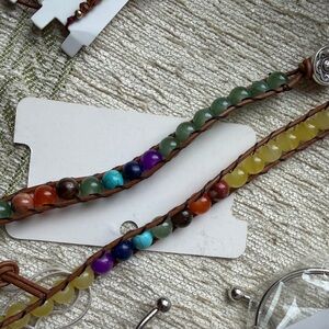 Two Yellow and Green Gemstone Beads Wrap Bracelets